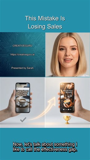 This Mistake Is Losing Sales! Are you just completing tasks, or are you delivering profitable results? There's a huge difference between a DIY ad that gets a few likes and a professional campaign that generates qualified leads. I call this the 'effectiveness gap,' and it could be costing you sales. Watch this clip to see if you're making this common mistake and how to fix it for a better ROI. #SalesStrategy #MarketingROI | creativeguru.ai