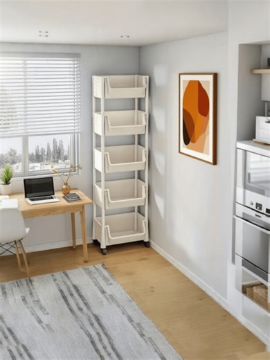 3/4/5-Tier Wheeled Multi-Purpose Cart, Compact And Practical Space-Saving 5-Tier Organizer, Modular Removable Storage Rack, Rolling Plastic Storage Cart With Wheels, Multifunctional Kitchen And Office Use, Floor-Mounted Wheeled Stand, Rolling Storage Rack, Freestanding Simple Home Multi-Tier Organizer | SHEIN