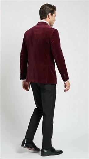 SKU#JA58270 Men’s Burgundy Velvet Tuxedo, Slim Fit Double Breasted Formal Tuxedo Suit