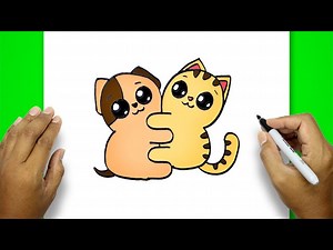 How To Draw A Dog And Cat Together Easy | Cute Animals Drawing Easy - Videos For Kids