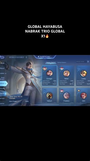 Global hayabusa vs global 1 natalia global 20 aldous global 95 granger #hayabusa #mobilelegends