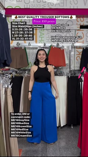 Item name: Wideleg Trousers MK16 Price: 850 pesos Size: S-XL ____________________ Warm Tips 1. Allow /- 3-4 Cm (1.18”-1.57”) Differences in actual item due to manual measurement. 2. Color difference in actual item may be caused by lighting, camera or monitor settings. ______________________ ▪️FREE AIR SHIPPING BKK TO PH. Local SF applicable. ▪️This item is imported/ships from overseas. Delivery is 4-6 weeks ▪️Please be sure of your size before purchasing. No return and exchange for wrong size. ▪