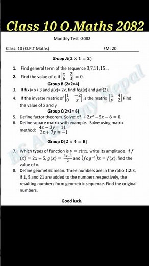 Optional math class 10 model question 2082 🙏🔥❣️ #maths #class10maths BS Academy Nepal