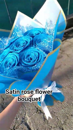 satin rose flower bouquet Color blue with glitters😍#satinrosebouquet #satinroseflowerbouquet