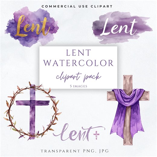 Lent Watercolor Clipart PNG | Christian Lent Clipart Set | Purple Cross & Lent Text | Religious Graphics - Etsy UK