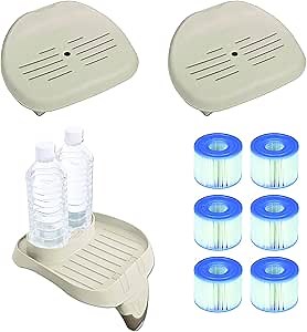 Intex PureSpa Inflatable Removable Hot Tub Seat (2 Pack) with Attachable Cup Holder Tray and Type S1 Spa Filter Replacement Cartridges, (6 Pack)