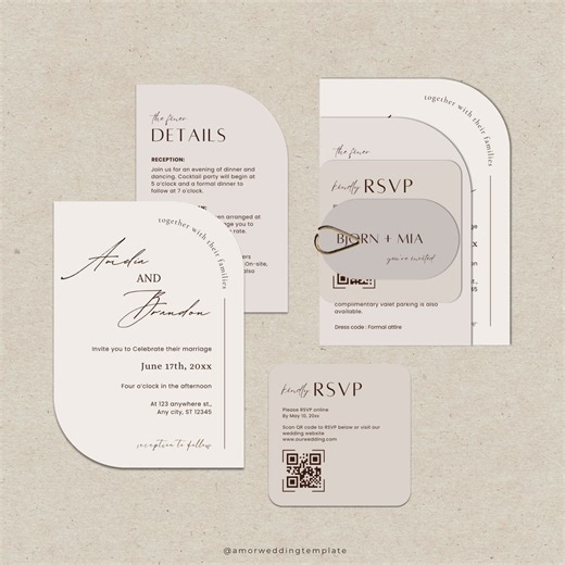 Arch Wedding Invitation Template Set: Minimalist Stationery (editable Template) - Etsy Australia