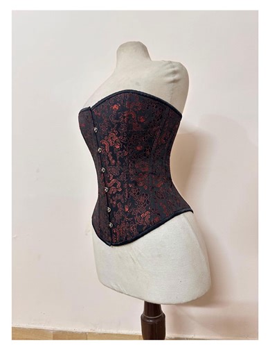Red and Black Brocade Steel Boned Satin Overbust Corset - Etsy