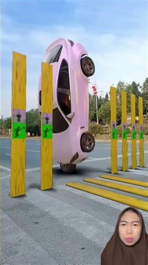 The pink car that ran the crosswalk