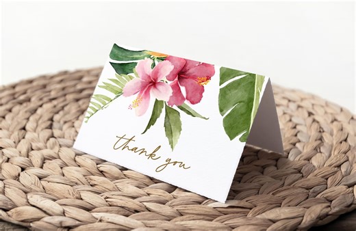 Tropical Thank You Card Template, Corjl Editable, Hibiscus Floral, Watercolor Style, Printable Thanks Card, Instant Download, DIY Cards 189 - Etsy