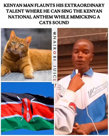 Nairobi_Juice on Instagram: "Kenyan man flaunts his extraordinary talent where he can sing the Kenyan national anthem while mimicking a cats Sound #kenyans #nairobitiktokers #tiktokkenya #cattok #catsoftiktok : @sstvkenya"