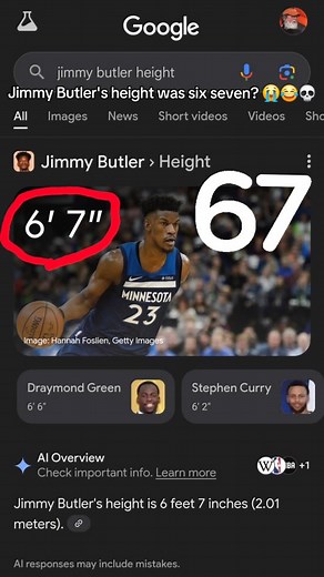 Brett Payne on Instagram: "Jimmy Butler's height was six seven? 😭😂💀 #funny #tiktok #memes #trending #foryou #2025 #fyp #jimmybutler #basketball #67 #sixseven #nba #shorts #viral #reels #relatable #height #basketballplayer #nbabasketball #google #fr #sixsevenmeme #comedyvideo #humor #hilarious #comedy #funnyskit #comedyshorts #viralvideo #funnyvideo"