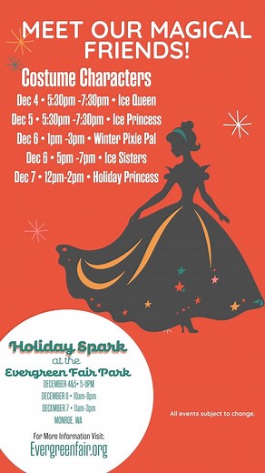 We have some magical friends coming to the Holiday Spark at the Evergreen Fair Park- December 4-7. Admission is FREE, parking only $5. For a full schedule visit:https://bit.ly/48bMn8M Snohomish County Parks & Recreation | Evergreen State Fair