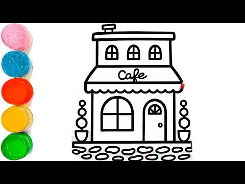 How to Draw a Cafe for Kids | Draw a Cute Café Step by Step | Coffee Cafe House Drawing | Cake