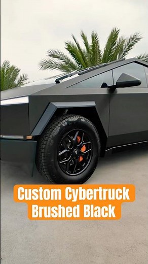 Custom Cybertruck Upgrade: 3M Brushed Metallic Black Wrap, 20" TCT Wheels & Orange Calipers