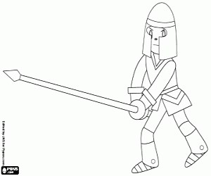 A medieval soldier with spear coloring page printable game