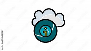 Cloud with animated circle, yellow information symbol inside. Suitable for digital marketing, web design, educational materials, and tech presentations.