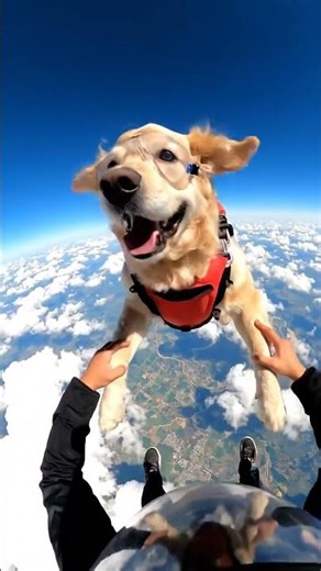 POV Skydive Cam – Golden Retriever Freefalls Through the Clouds