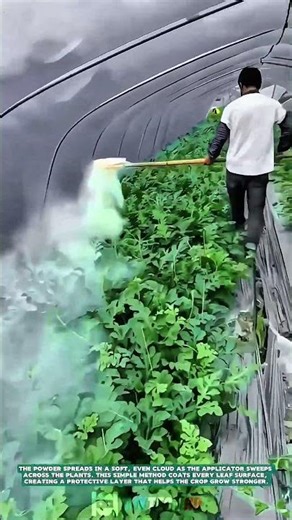 Spraying Powder Treatment on Greenhouse Plants – Satisfying Jobs and Machinery in the World