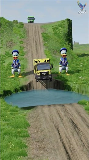 Cargo Truck Takes a Swim! 😂 Epic Water Pit Fail!