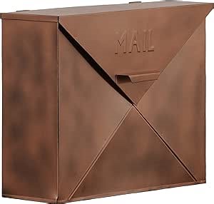Benjara BM15926 Spacious Envelope Shaped Wall Mount Iron Mail Box, Copper Finish