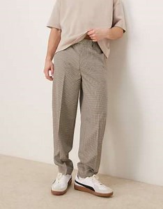 ASOS DESIGN smart oversized tapered pants in brown microcheck | ASOS