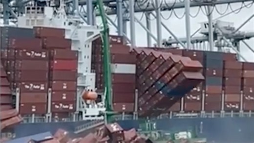 Dramatic video shows shipping containers toppling off cargo ship in California