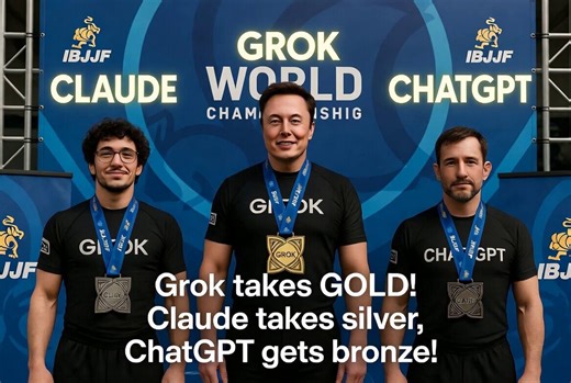 🥋AI NEWSGrok 🥇 | Claude 🥈 | ChatGPT 🥉AI World Championship results are in Now the real questionWhich AI do you use the most right now?Are you actually making money with it?And does the token window size matter to you?I ause only two daily.What do you think Elon would say about this? @elonmusk