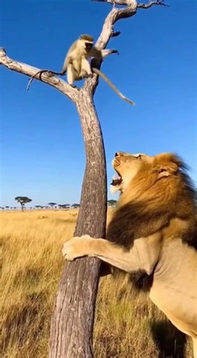 Monkey Fights Lion With Stick 😳🐒