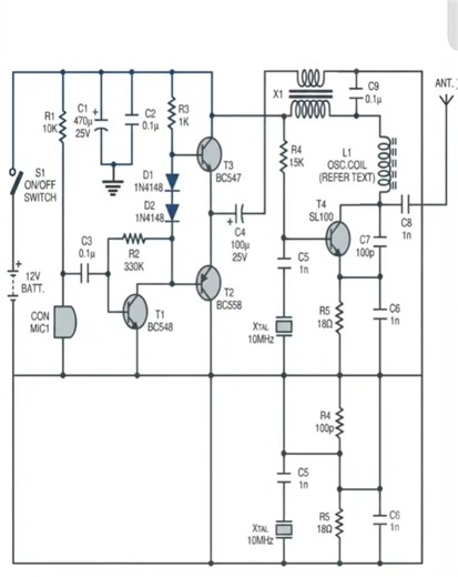 Build Your Own 10MHz Crystal-Controlled Transmitter Circuit Diagram#Electronics #RDCircuit #HamRadio