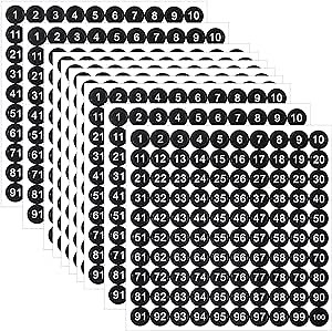 25 Sheets 1 to 100 Vinyl Consecutive Number Stickers 0.4 Inch Small Self-Adhesive Number Labels Waterproof Inventory Stickers Decal for Indoor, Outdoor, Storage, Classification, Boxes and Lockers