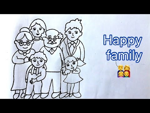 Happy joint family drawing Easy for beginners