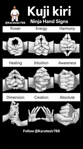 I'm sharing some amazing Kuji Kiri Ninja Hand Signs! 🥋 They're believed to unlock inner power, energy, harmony, healing, intuition, and awareness. Which one resonates with you most? ✨🧘‍♀️ #NinjaSigns #KujiKiri | KARATE SIR