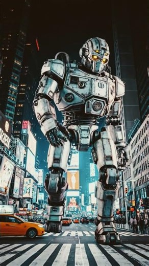 A GIANT ROBOT WALKING THROUGH TIME SQUARE #PRO #3DIT #AI