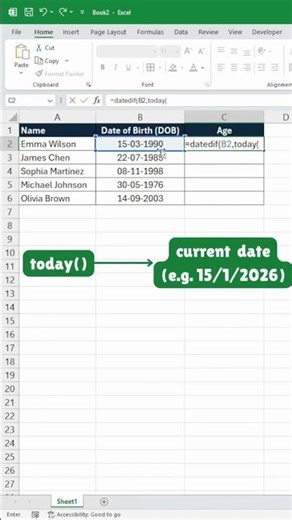 Excel Advanced Functions with Short Example #06/30 (Datedif) #exceltips #ageextractor #exceltricks