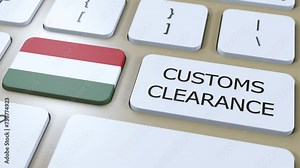 Hungary National Flag and Text Customs Clearance on Button