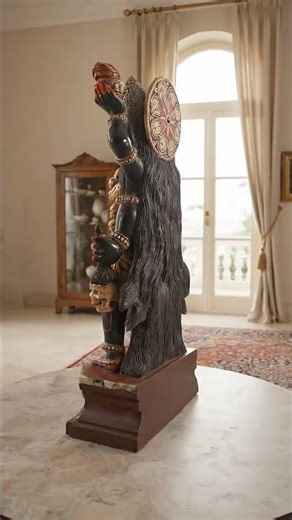 Goddess Kali in Triumph | Large Hand-Painted Statue | Wood Carving