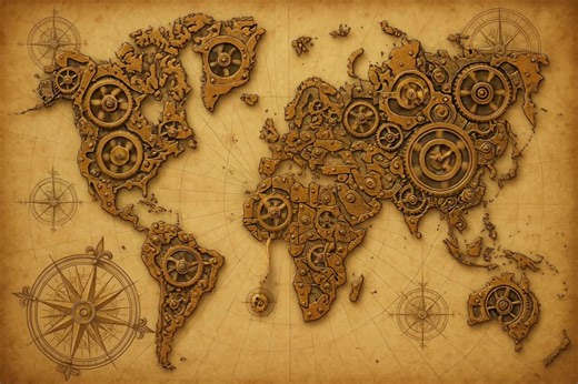 Vintage Steampunk World Map | Wall Art, Digital Print, Poster - Etsy