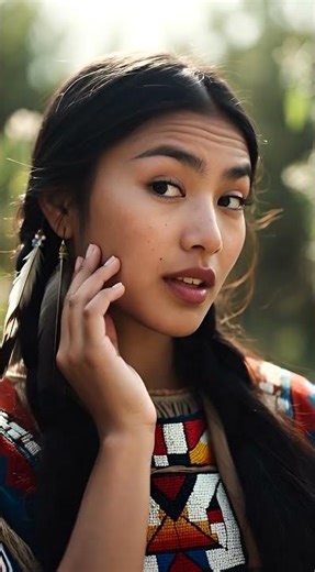 Beautiful young Native American woman in traditional attire, cultural heritage portrait #indigenous
