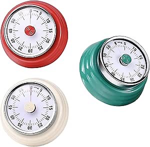 60 Minute Kitchen Timer (Set of 3), Mechanical Countdown Reminder (red, Green, Beige), Magnetic Cooking Timer, with Loud Alarm Kids Timer, No Battery Required