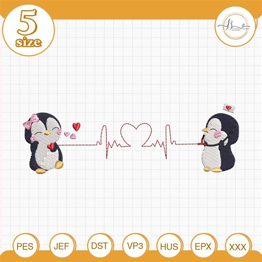 Valentine Penguin Couple and Heart Shape Embroidery File, Happy Valentine’s Day Embroidery Design, Cute Penguin Lover Gift, Couple Gift - Etsy