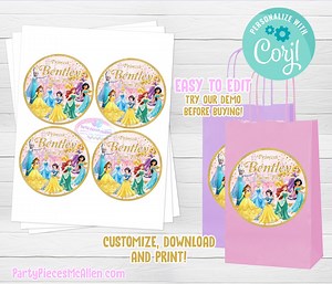 Princess Editable Round Labels, Princess Digital Files, Princess Labels, Princess Party, Princess Round Labels, Instant Customization - Etsy
