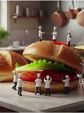 “Tiny Chefs Making a Giant Burger(Most Satisfying Mini Cooking!)#TinyChefs #MiniCooking #GiantBurger