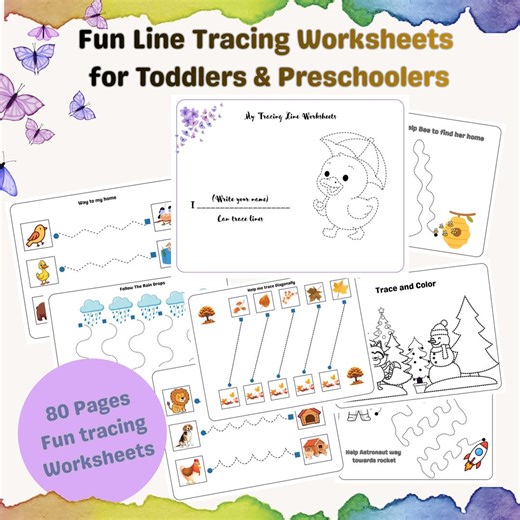 Fun Line Tracing Worksheets Bundle for Toddlers & Preschoolers (80 Pages), Fine Motor Pre-writing Practice Printable for Toddlers (PDF) - Etsy