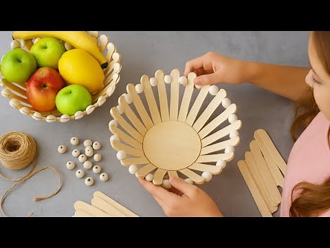 ✨ DIY Popsicle Stick Basket Tutorial | Creative Wooden Craft for Home & Storage 🍎🧵