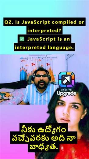 Sunil Kumar Edumala on Instagram: "❓Q2. Is JavaScript compiled or interpreted? ✅ Answer: JavaScript is an interpreted language. It runs line by line at runtime, making development faster and more flexible ⚡ Modern engines like V8 optimize it internally for high performance 🚀 #JavaScript #WebDevelopment #Coding #Programming #LearnJavaScript #easytoupgrade"