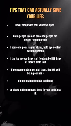 Inspomind | Motivation and Growth Tips on Instagram: "Dangerous Situations Psychology Tips That Can Save Your Life Small decisions can protect you in dangerous moments: • Don’t sleep with windows open • Calm minds survive, panic kills • If grabbed, scratch for DNA • If stabbed, NEVER pull it out • Your elbow is your strongest weapon These tips can genuinely save your life one day. 🔔 Follow @inspomindofficial for more smart, practical psychology. #SafetyTips #PsychologyFacts #SurvivalTips #SelfP