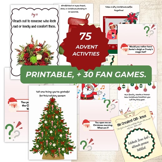 Printable Christmas Advent Activity Cards Advent Calendar for Kids Family Advent Activities Christmas Activity Countdown Christmas Games - Etsy