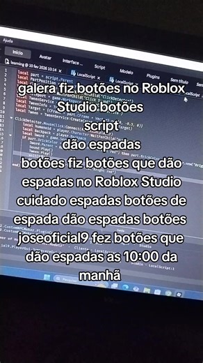 joseoficial9 made sword giver button on roblox studio #robloxfyp #robloxstudio #programação #furry #robloxgames