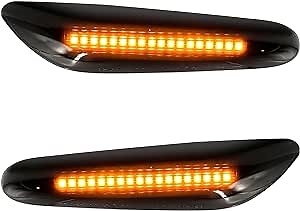 Smoke LED Side Marker Turn Signal Lights Replacement for BMW E46 E60 E82 E83 E88 E90 E91 E92 E93 X1 X3 325i 328i 335i 525i 528xi 530xi & more - Driver & Passenger Side Turn Signal Lamp Assembly